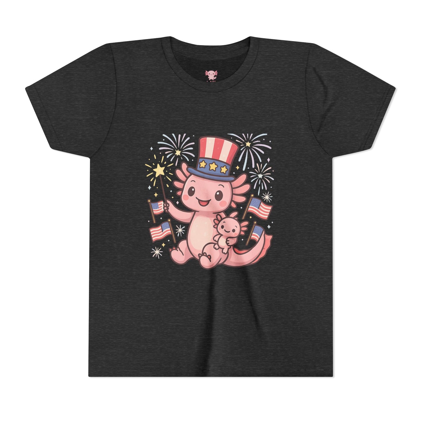 4th of July Kid's Tee, Youth Independence Day T-Shirt, Cute Patriot Axolotl Shirt, Summer Party Wear, Cute Animal Graphic Tee