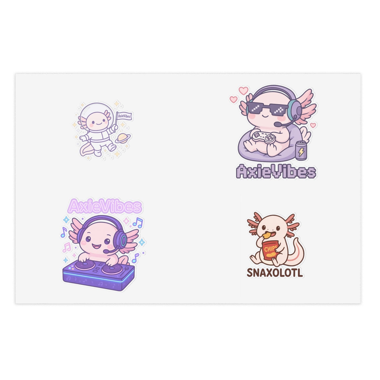 Cute Anime-Themed Sticker Sheets for Creative Expression | AxieVibes & Snaxolotl Designs