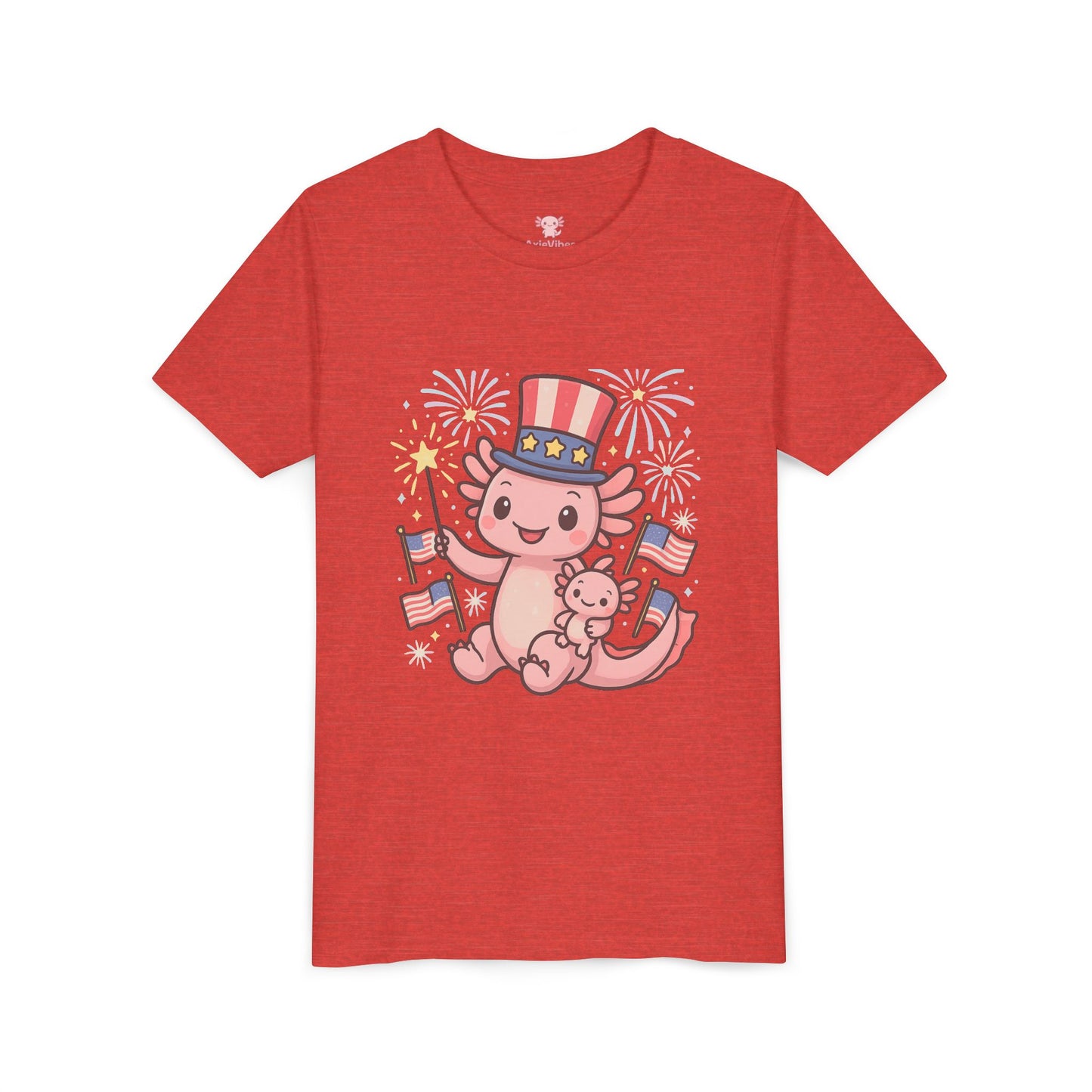 4th of July Kid's Tee, Youth Independence Day T-Shirt, Cute Patriot Axolotl Shirt, Summer Party Wear, Cute Animal Graphic Tee