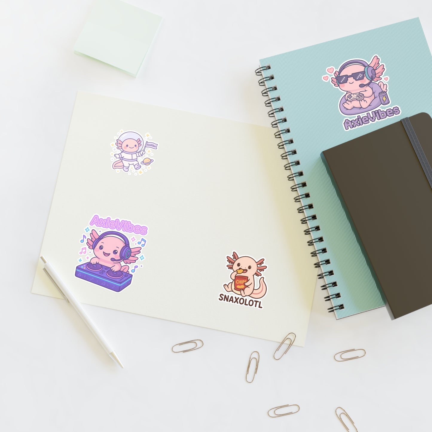 Cute Anime-Themed Sticker Sheets for Creative Expression | AxieVibes & Snaxolotl Designs