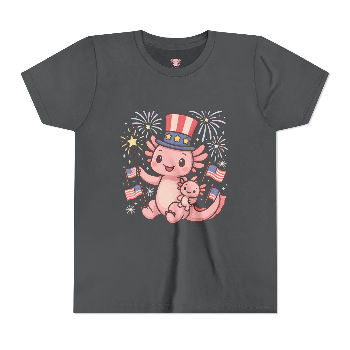 4th of July Kid's Tee, Youth Independence Day T-Shirt, Cute Patriot Axolotl Shirt, Summer Party Wear, Cute Animal Graphic Tee