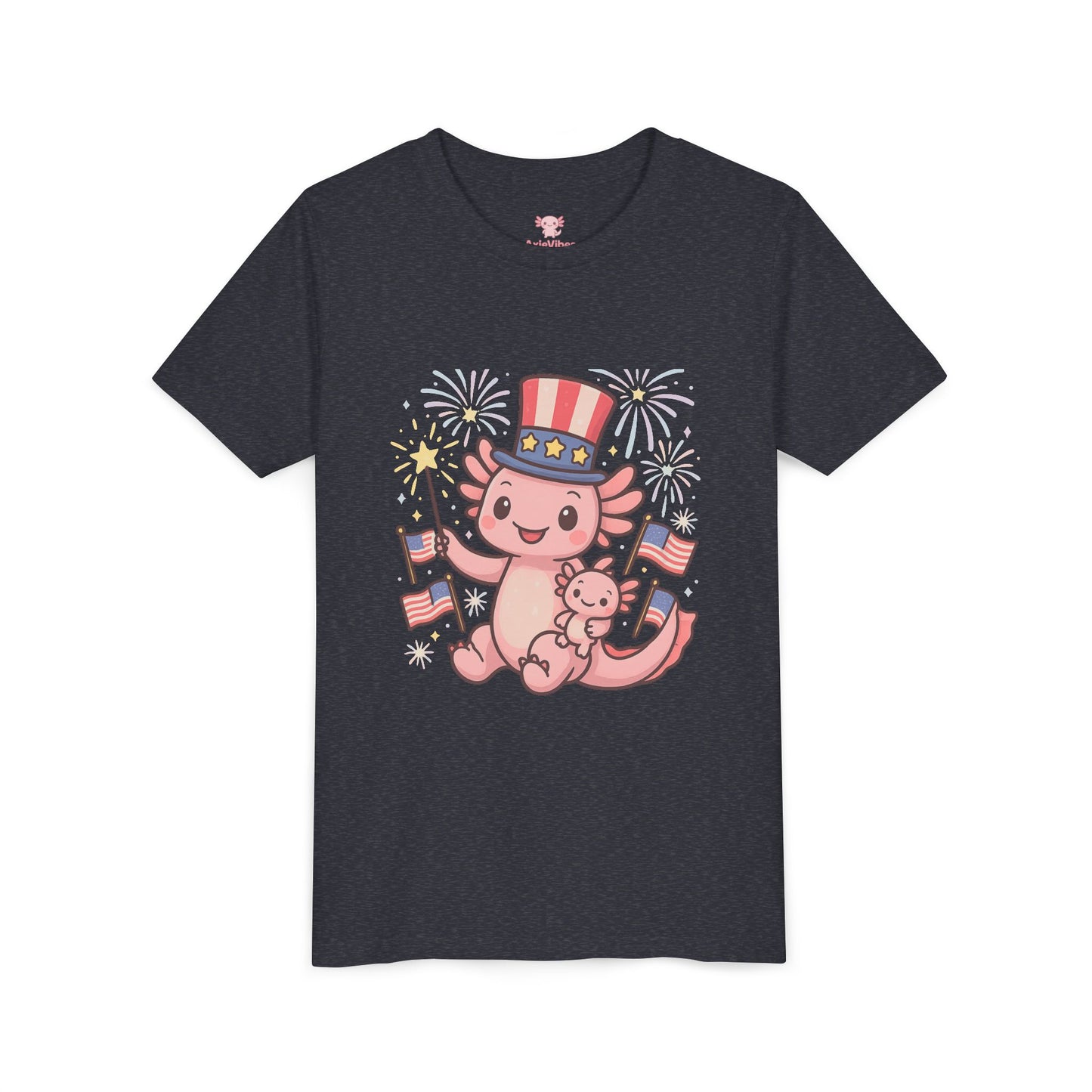 4th of July Kid's Tee, Youth Independence Day T-Shirt, Cute Patriot Axolotl Shirt, Summer Party Wear, Cute Animal Graphic Tee