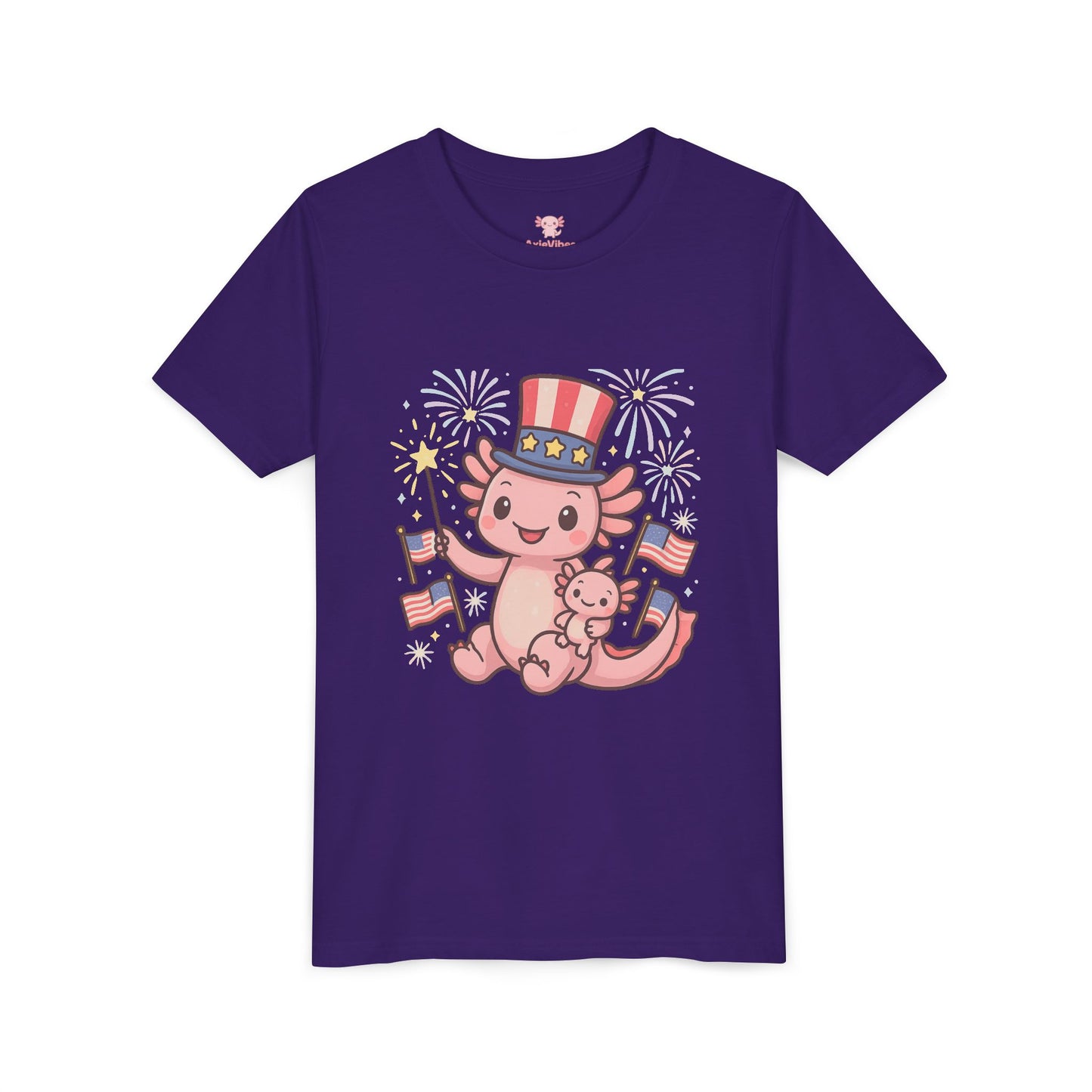 4th of July Kid's Tee, Youth Independence Day T-Shirt, Cute Patriot Axolotl Shirt, Summer Party Wear, Cute Animal Graphic Tee