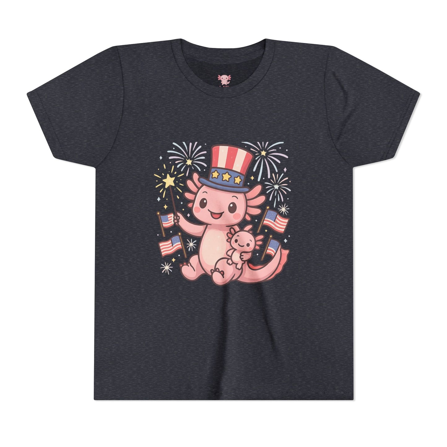 4th of July Kid's Tee, Youth Independence Day T-Shirt, Cute Patriot Axolotl Shirt, Summer Party Wear, Cute Animal Graphic Tee