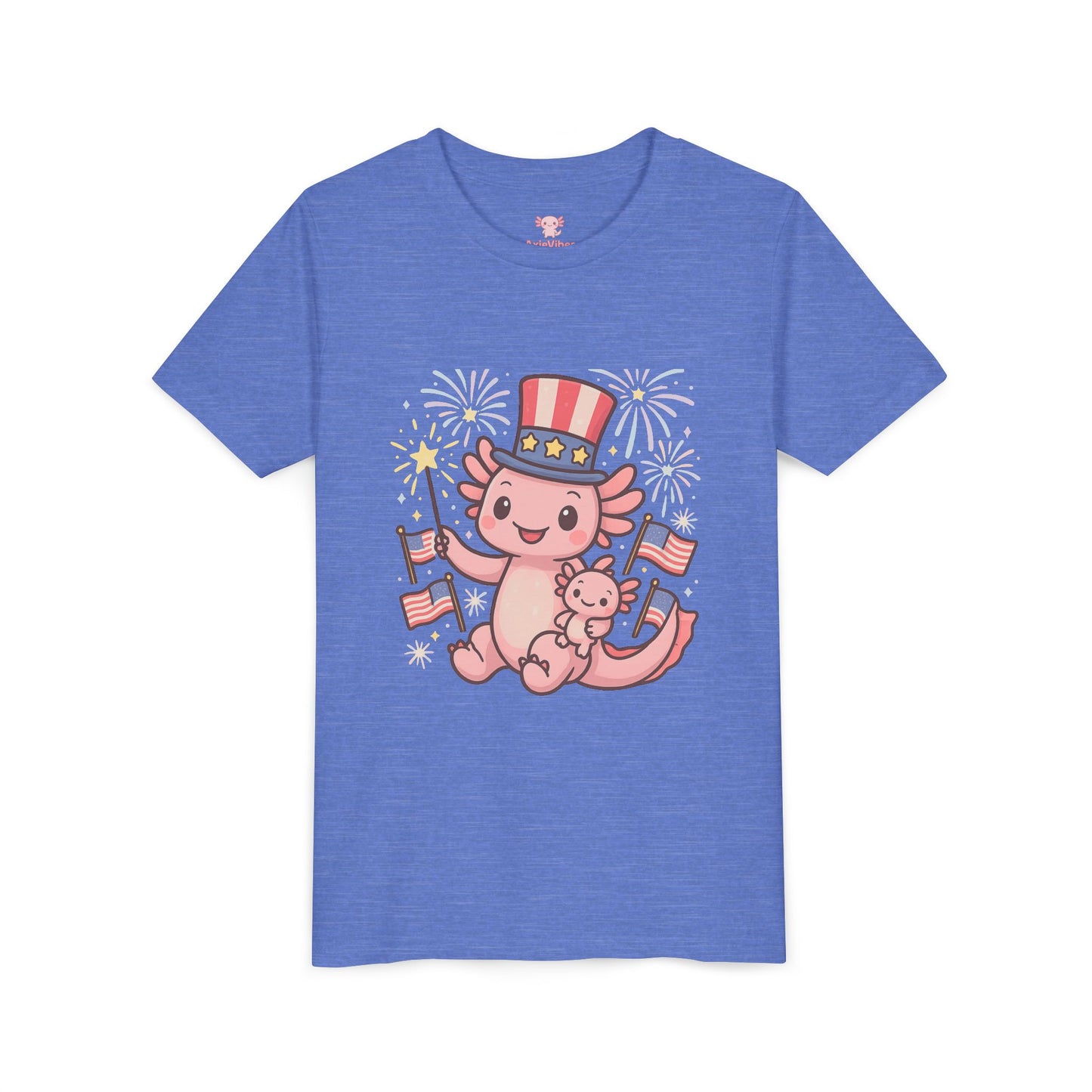 4th of July Kid's Tee, Youth Independence Day T-Shirt, Cute Patriot Axolotl Shirt, Summer Party Wear, Cute Animal Graphic Tee