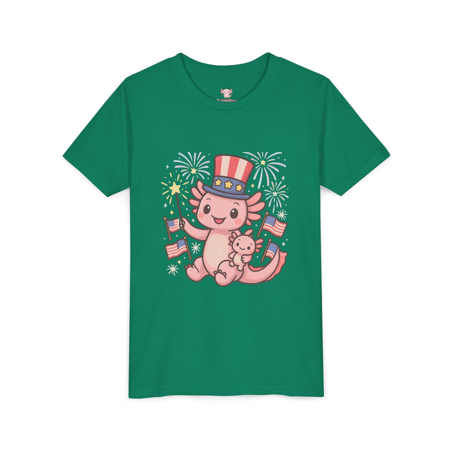 4th of July Kid's Tee, Youth Independence Day T-Shirt, Cute Patriot Axolotl Shirt, Summer Party Wear, Cute Animal Graphic Tee