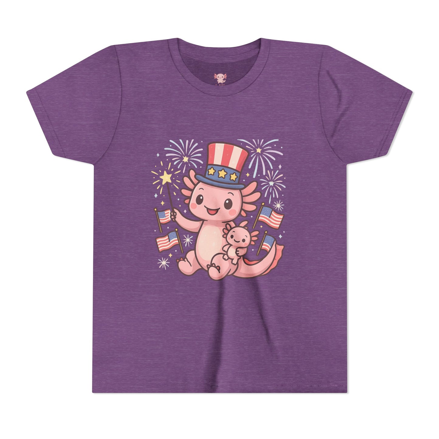 4th of July Kid's Tee, Youth Independence Day T-Shirt, Cute Patriot Axolotl Shirt, Summer Party Wear, Cute Animal Graphic Tee
