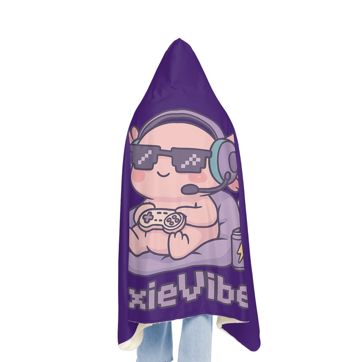 Cozy Gamer Snuggle Blanket - Axie Vibes Hooded Throw for Ultimate Comfort