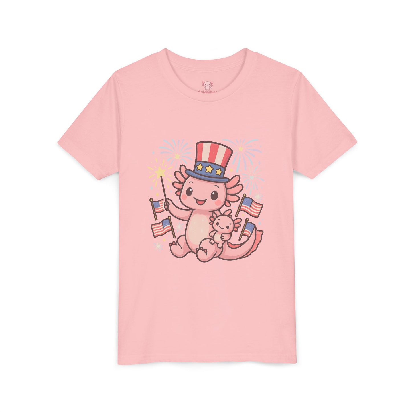 4th of July Kid's Tee, Youth Independence Day T-Shirt, Cute Patriot Axolotl Shirt, Summer Party Wear, Cute Animal Graphic Tee