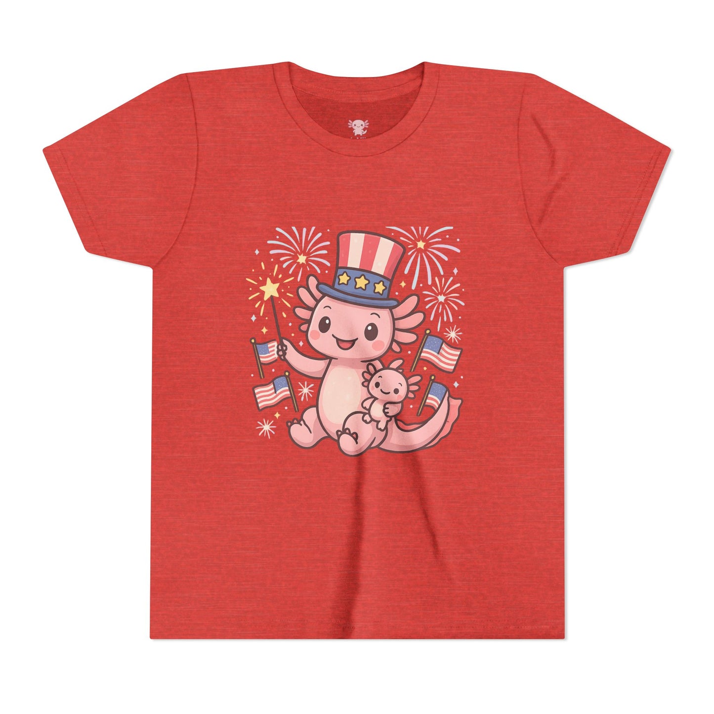 4th of July Kid's Tee, Youth Independence Day T-Shirt, Cute Patriot Axolotl Shirt, Summer Party Wear, Cute Animal Graphic Tee