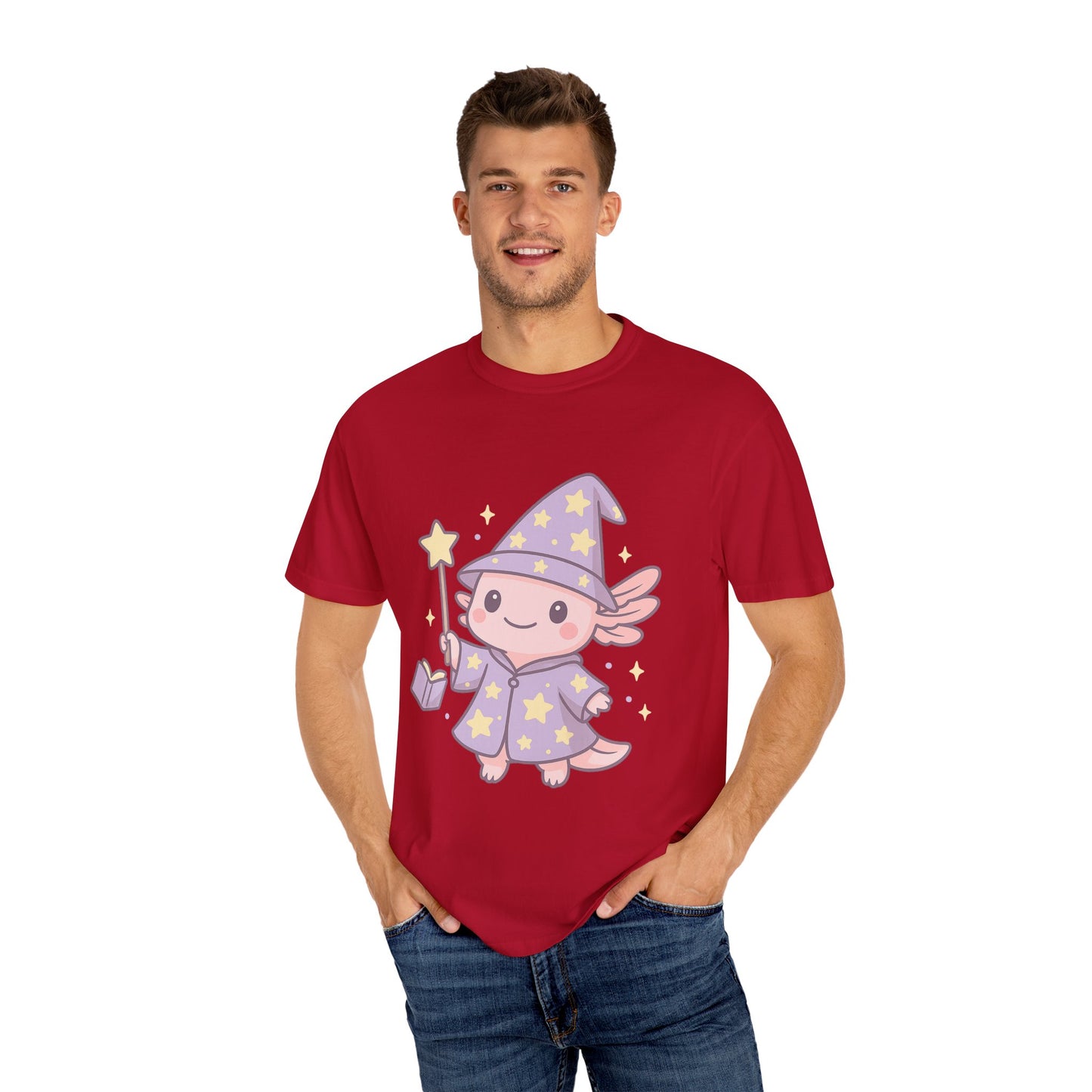 Magical Axolotl Wizard T-Shirt - Cute Unisex Design for Casual Wear