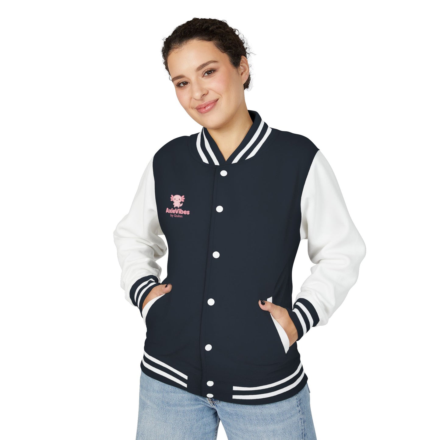 Cute Unisex Heavyweight Letterman Jacket with Adorable Axolotl Design