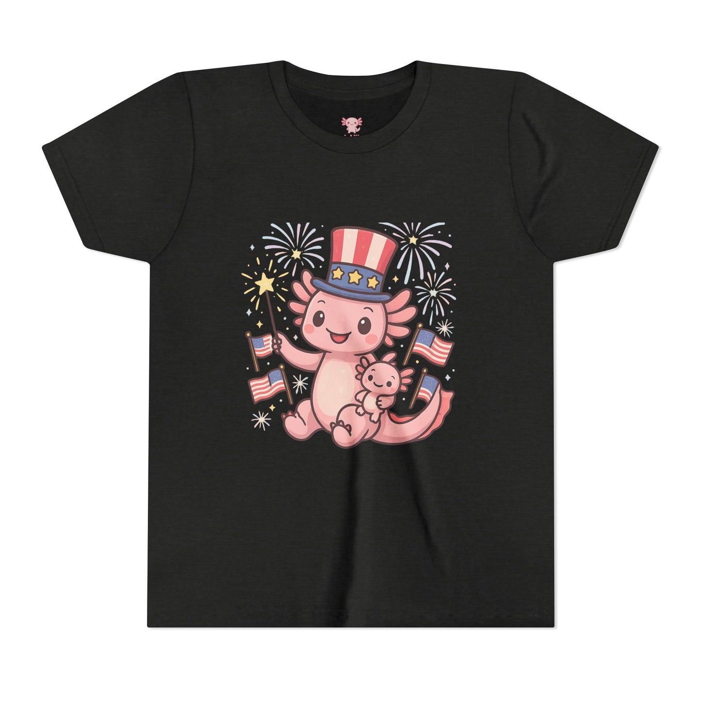 4th of July Kid's Tee, Youth Independence Day T-Shirt, Cute Patriot Axolotl Shirt, Summer Party Wear, Cute Animal Graphic Tee