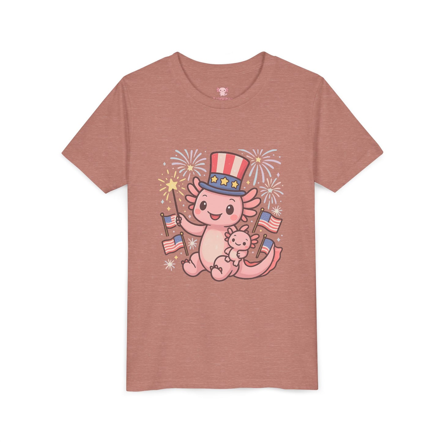 4th of July Kid's Tee, Youth Independence Day T-Shirt, Cute Patriot Axolotl Shirt, Summer Party Wear, Cute Animal Graphic Tee