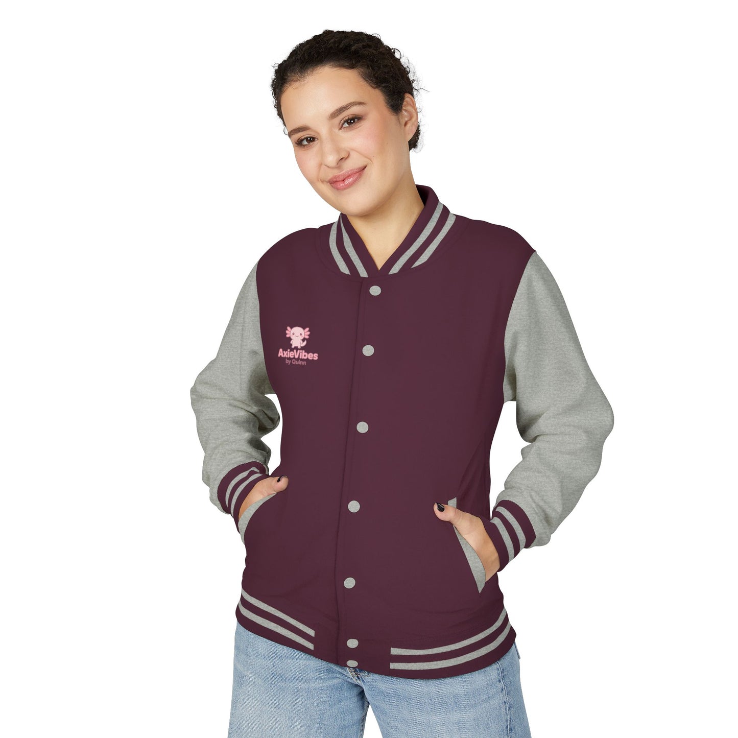 Cute Unisex Heavyweight Letterman Jacket with Adorable Axolotl Design