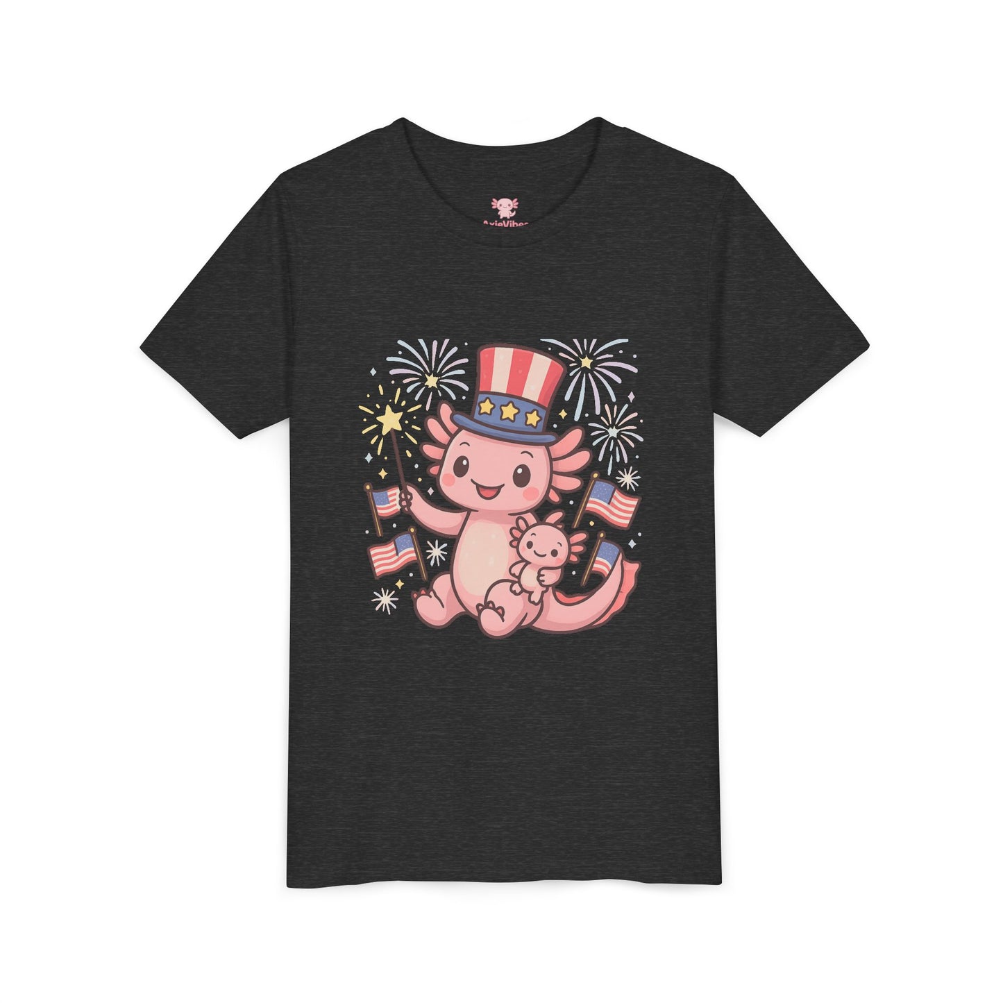 4th of July Kid's Tee, Youth Independence Day T-Shirt, Cute Patriot Axolotl Shirt, Summer Party Wear, Cute Animal Graphic Tee