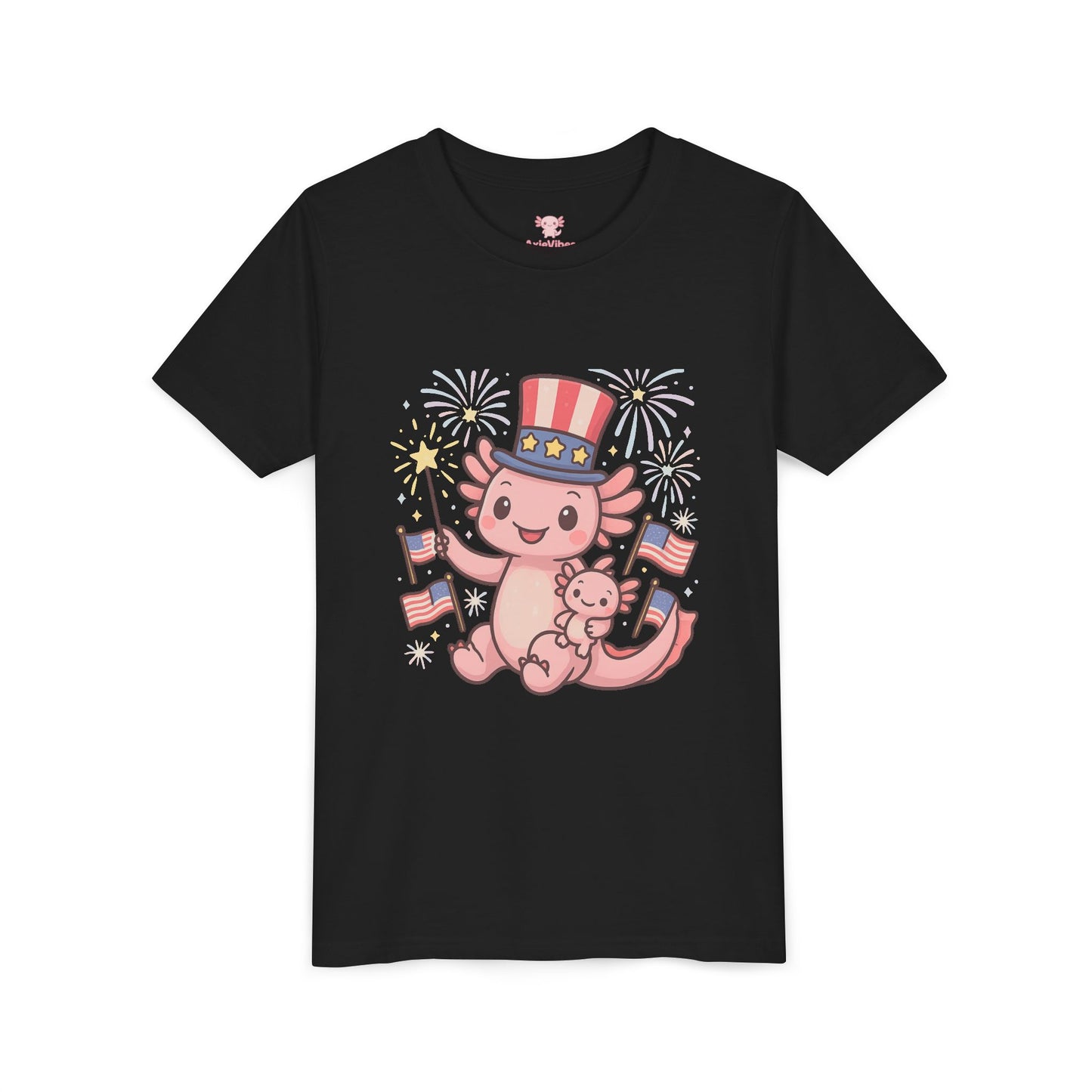 4th of July Kid's Tee, Youth Independence Day T-Shirt, Cute Patriot Axolotl Shirt, Summer Party Wear, Cute Animal Graphic Tee