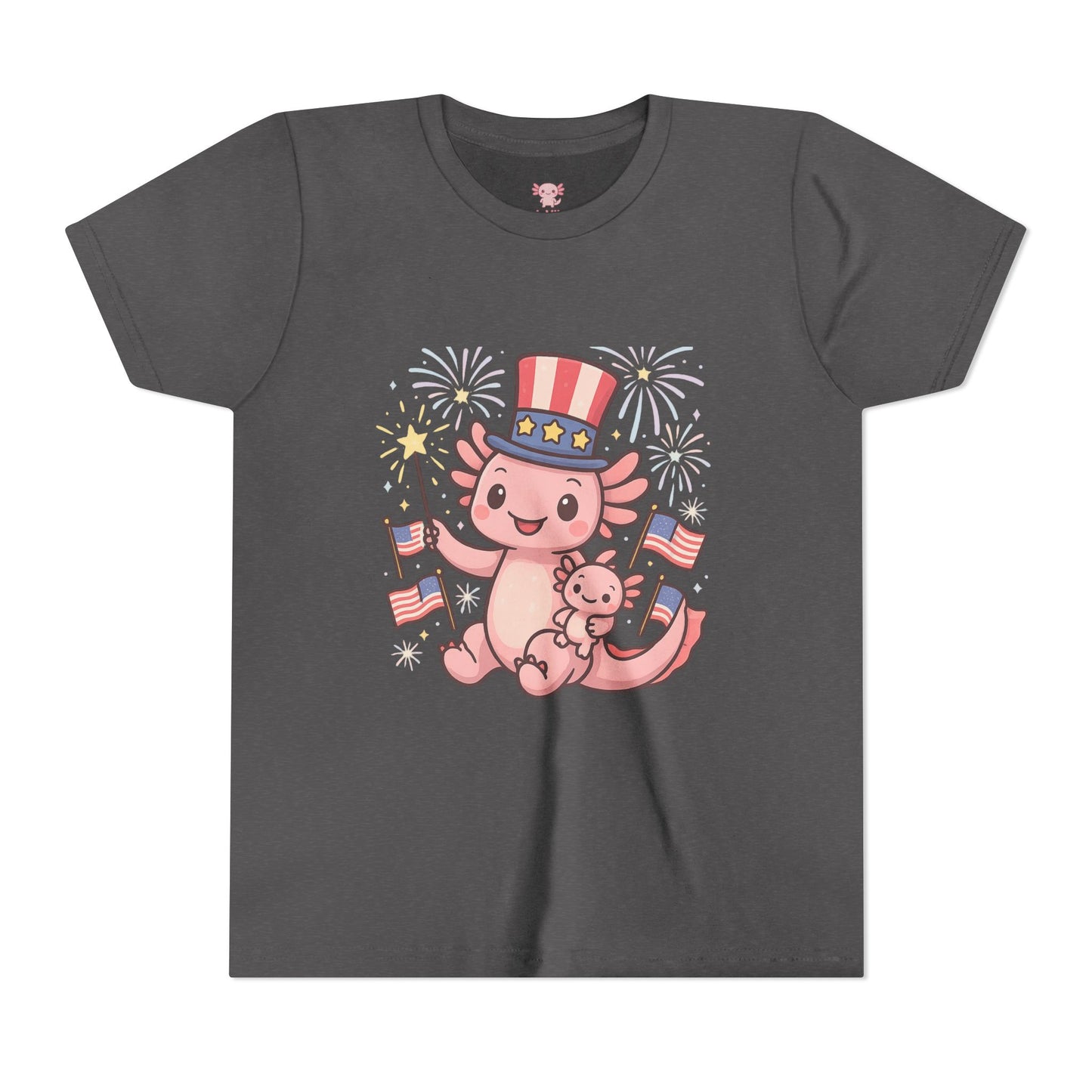 4th of July Kid's Tee, Youth Independence Day T-Shirt, Cute Patriot Axolotl Shirt, Summer Party Wear, Cute Animal Graphic Tee
