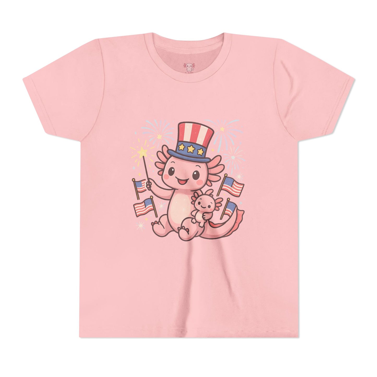 4th of July Kid's Tee, Youth Independence Day T-Shirt, Cute Patriot Axolotl Shirt, Summer Party Wear, Cute Animal Graphic Tee
