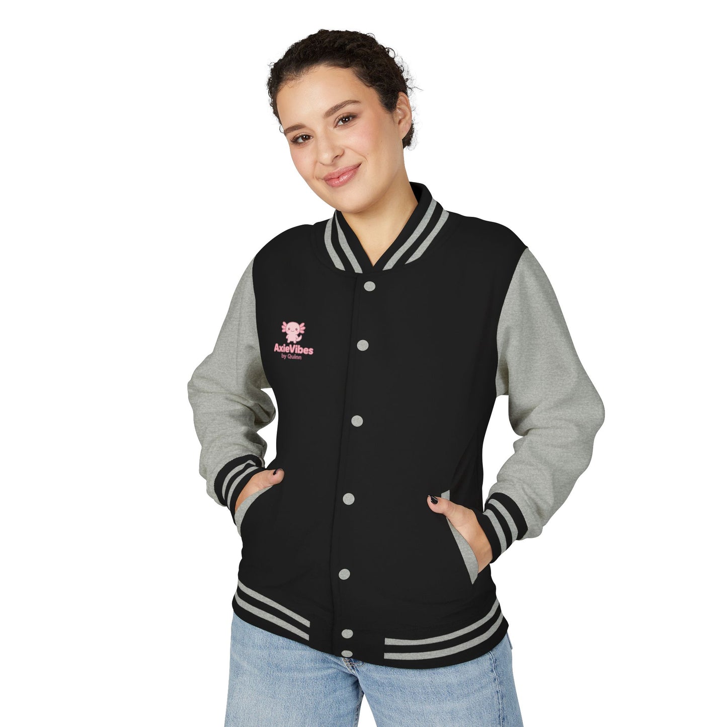 Cute Unisex Heavyweight Letterman Jacket with Adorable Axolotl Design