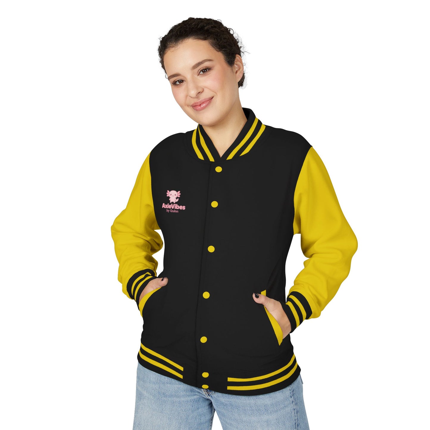 Cute Unisex Heavyweight Letterman Jacket with Adorable Axolotl Design