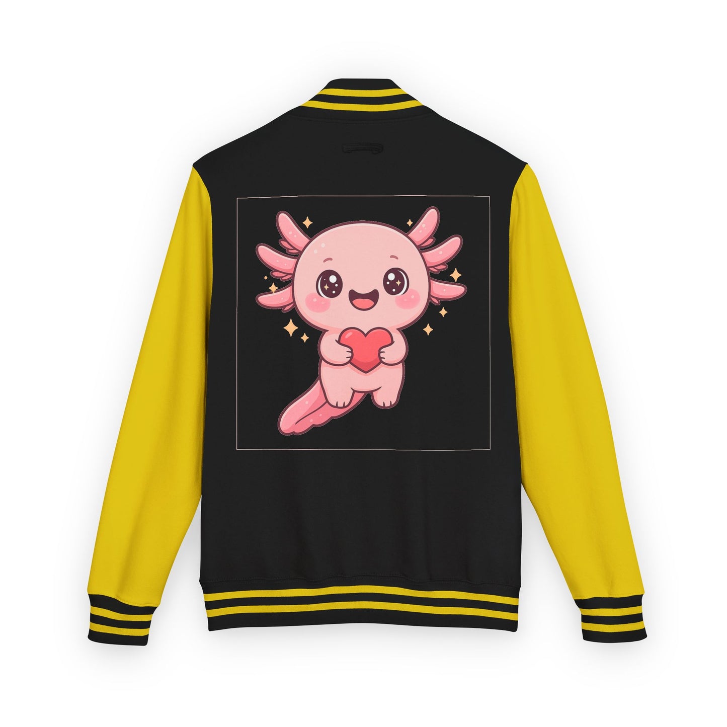 Cute Unisex Heavyweight Letterman Jacket with Adorable Axolotl Design