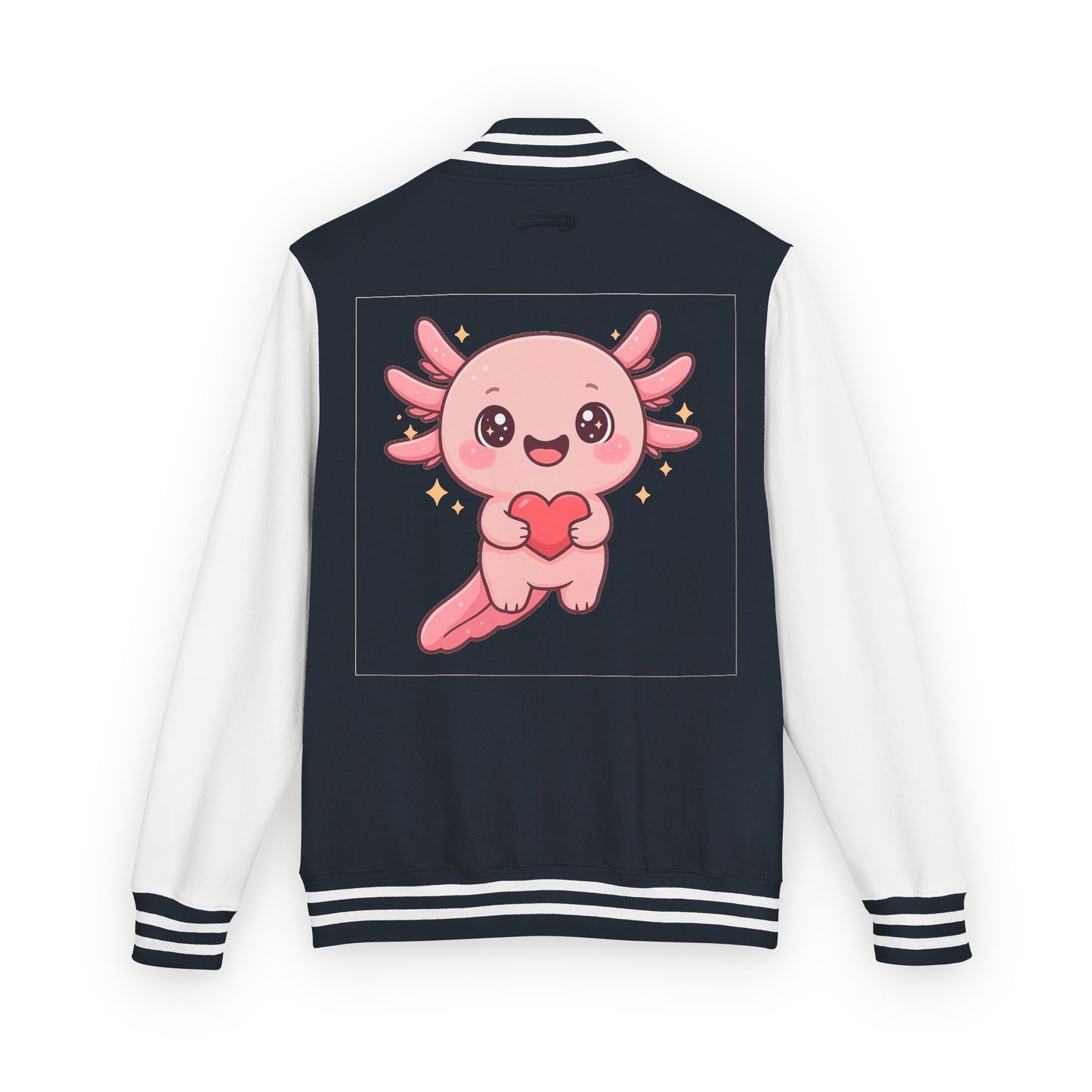 Cute Unisex Heavyweight Letterman Jacket with Adorable Axolotl Design