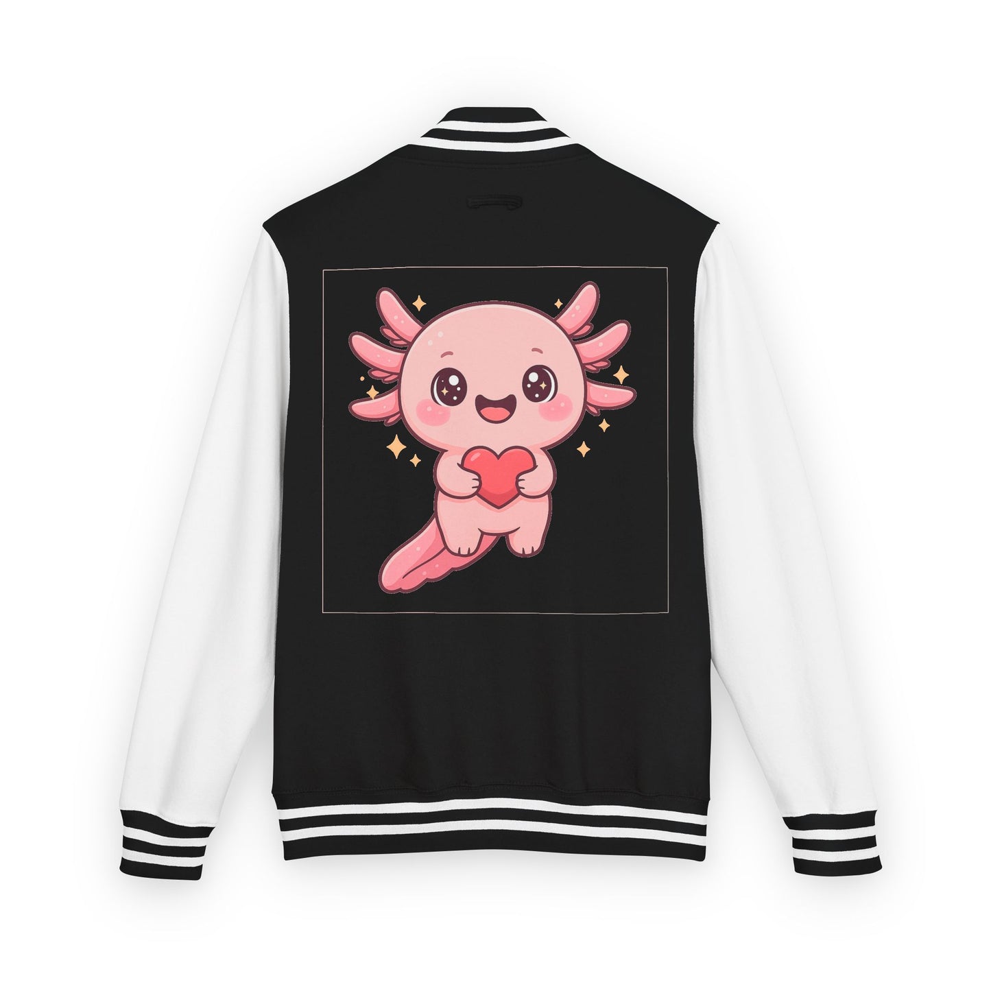 Cute Unisex Heavyweight Letterman Jacket with Adorable Axolotl Design