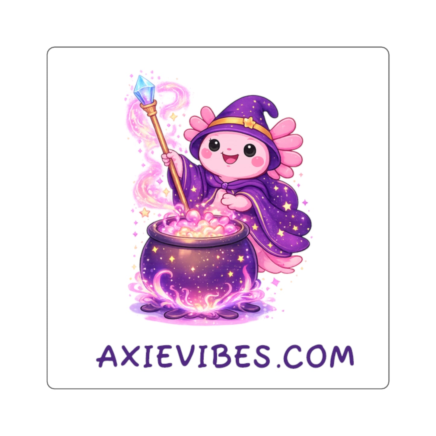 Axie Vibes Cute Wizard Axolotl Square Sticker