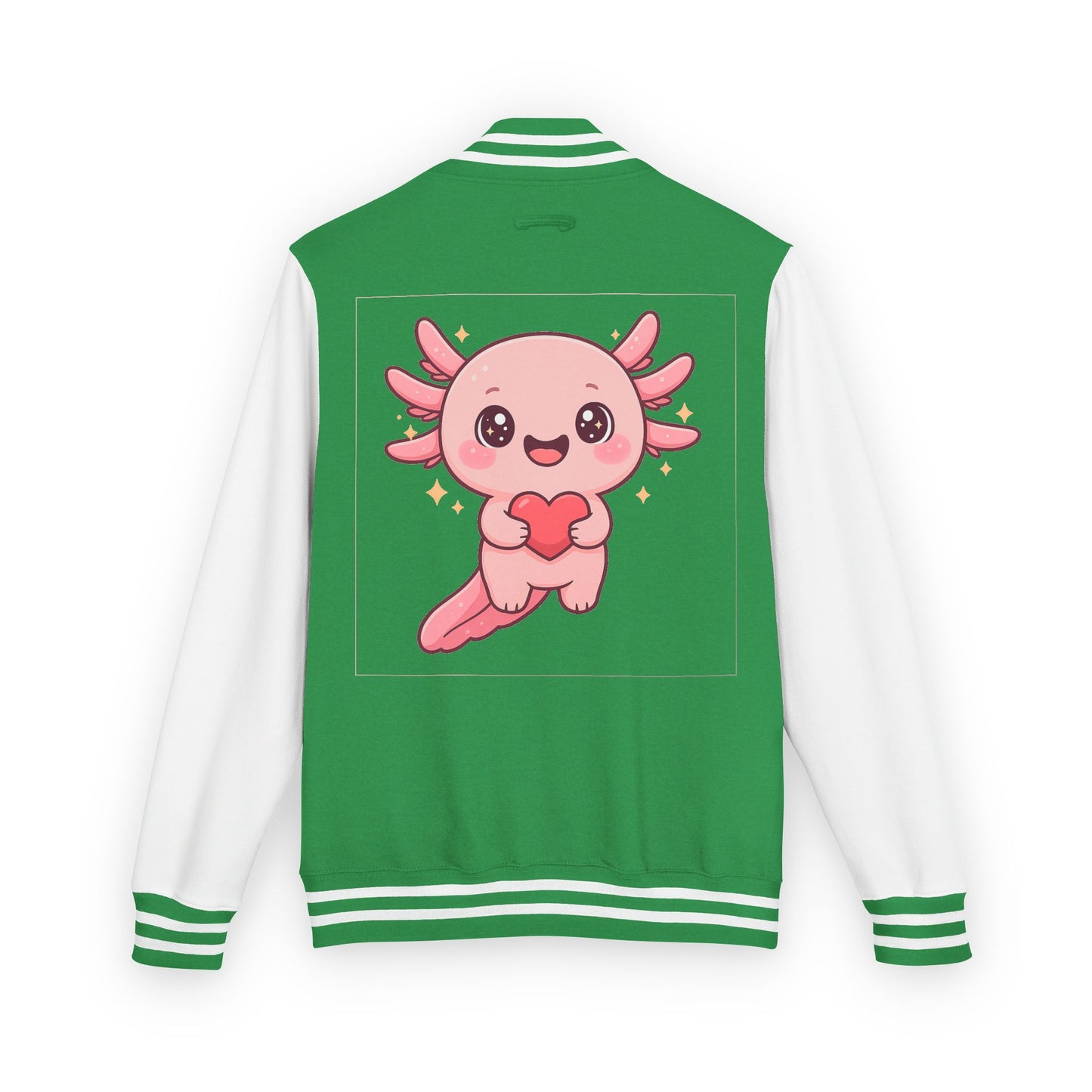Cute Unisex Heavyweight Letterman Jacket with Adorable Axolotl Design