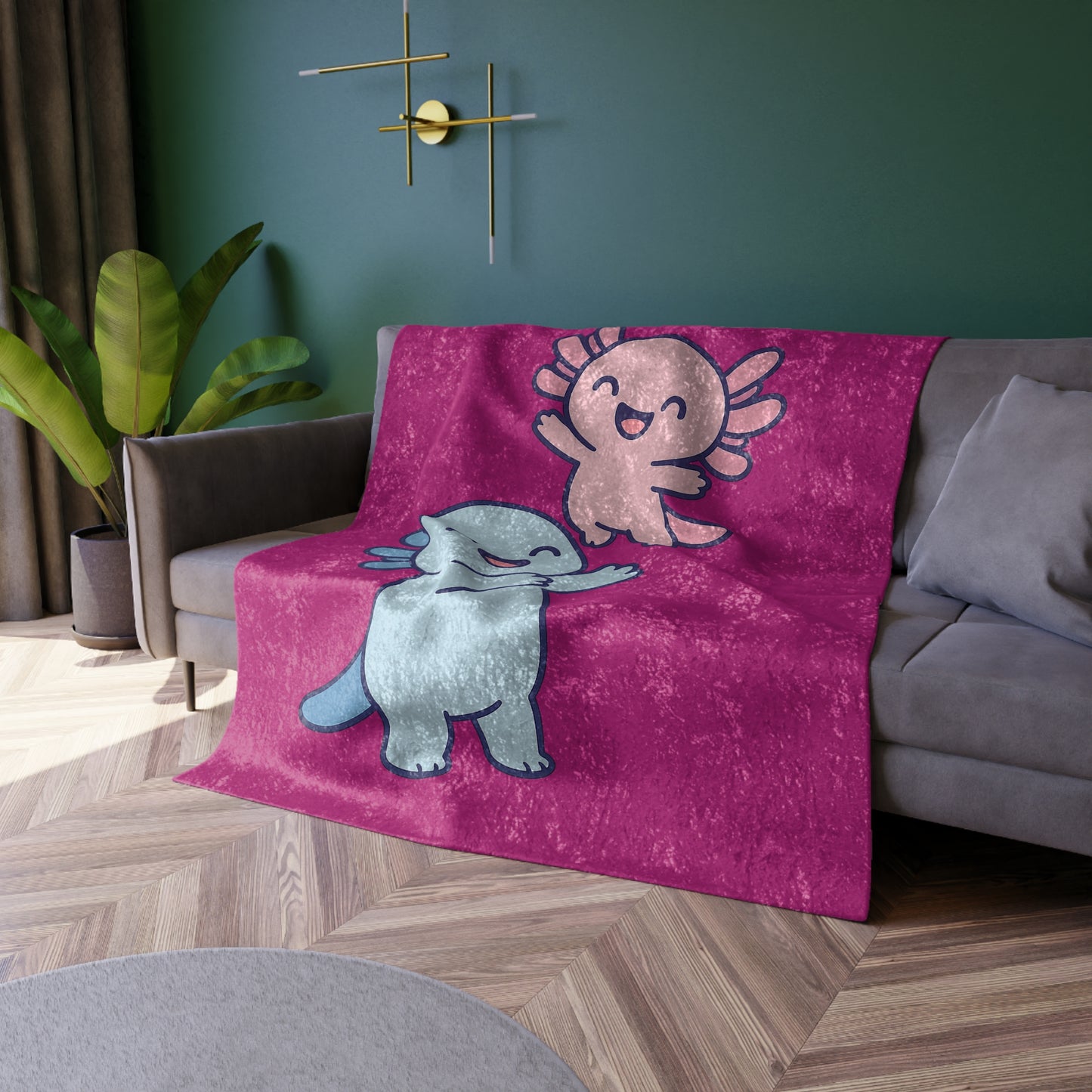 Whimsical Axolotl Crushed Velvet Blanket - Cozy Cuddle Throw for Kids & Celebrations