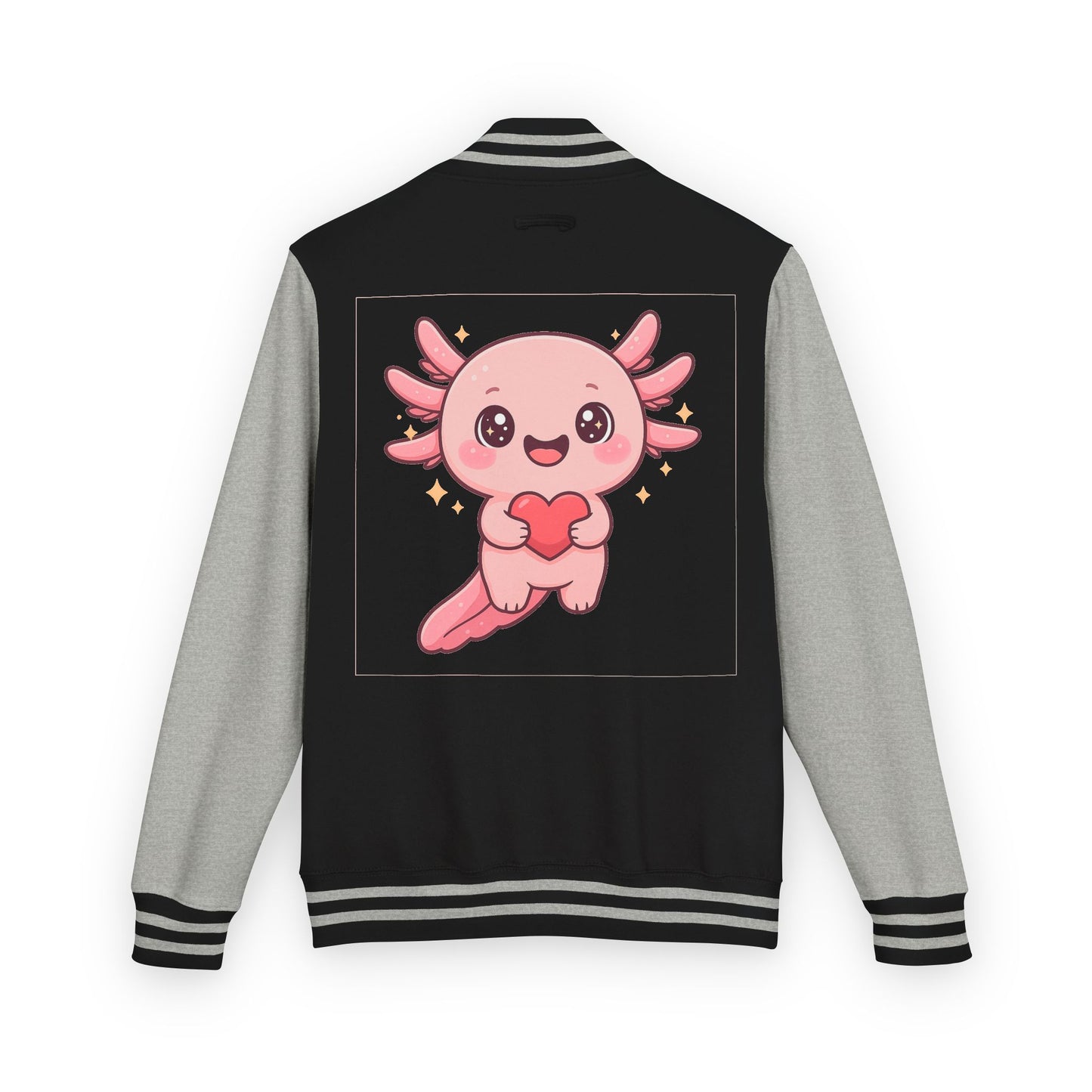 Cute Unisex Heavyweight Letterman Jacket with Adorable Axolotl Design