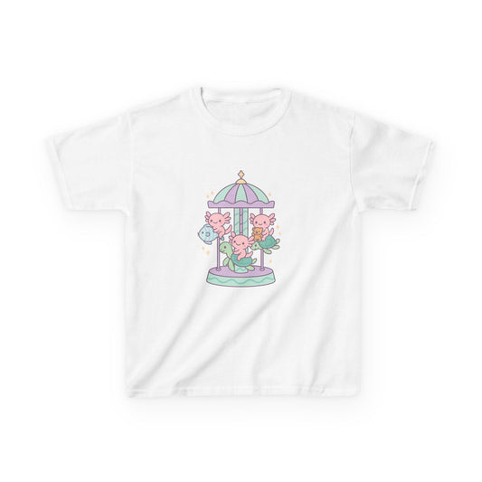 Kids Cotton Tee with Carousel Design, Fun Kids T-Shirt, Cute Summer Tee, Playful Cotton Top, Unique Birthday Gift for Children