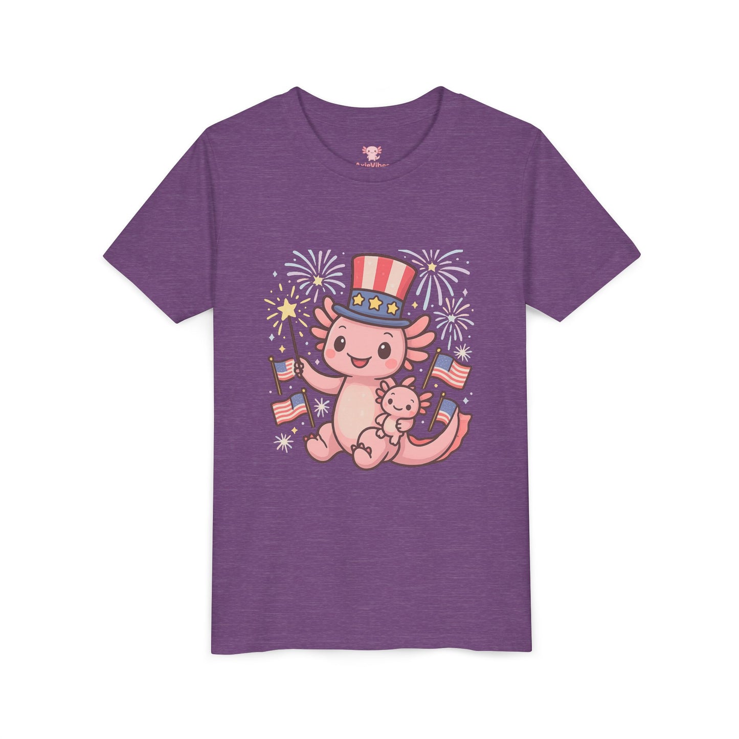 4th of July Kid's Tee, Youth Independence Day T-Shirt, Cute Patriot Axolotl Shirt, Summer Party Wear, Cute Animal Graphic Tee