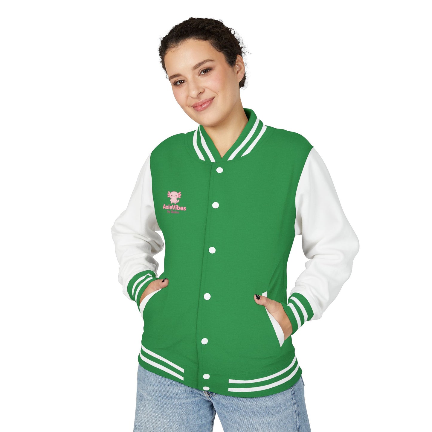 Cute Unisex Heavyweight Letterman Jacket with Adorable Axolotl Design