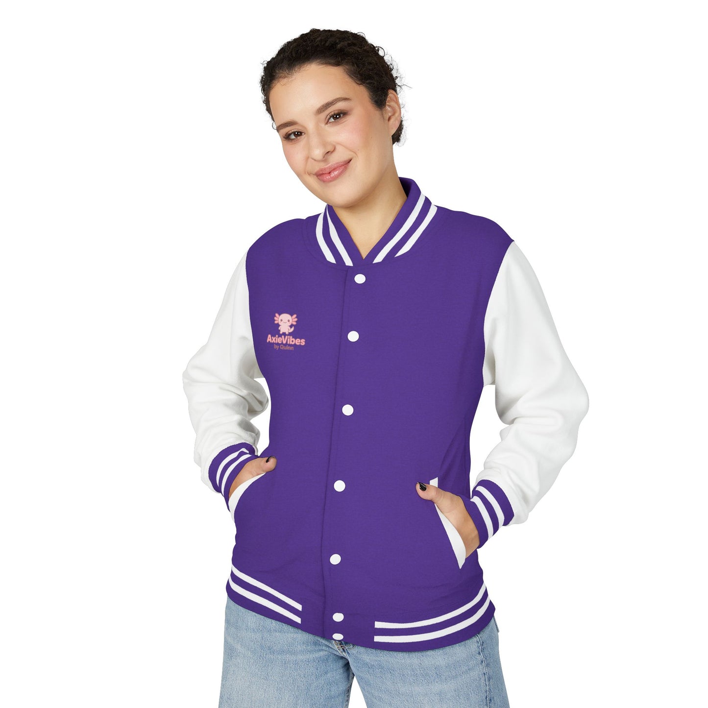Cute Unisex Heavyweight Letterman Jacket with Adorable Axolotl Design