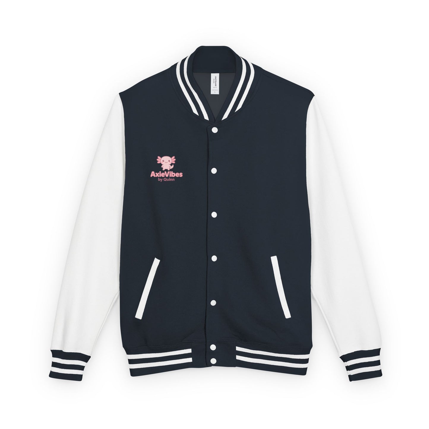 Cute Unisex Heavyweight Letterman Jacket with Adorable Axolotl Design