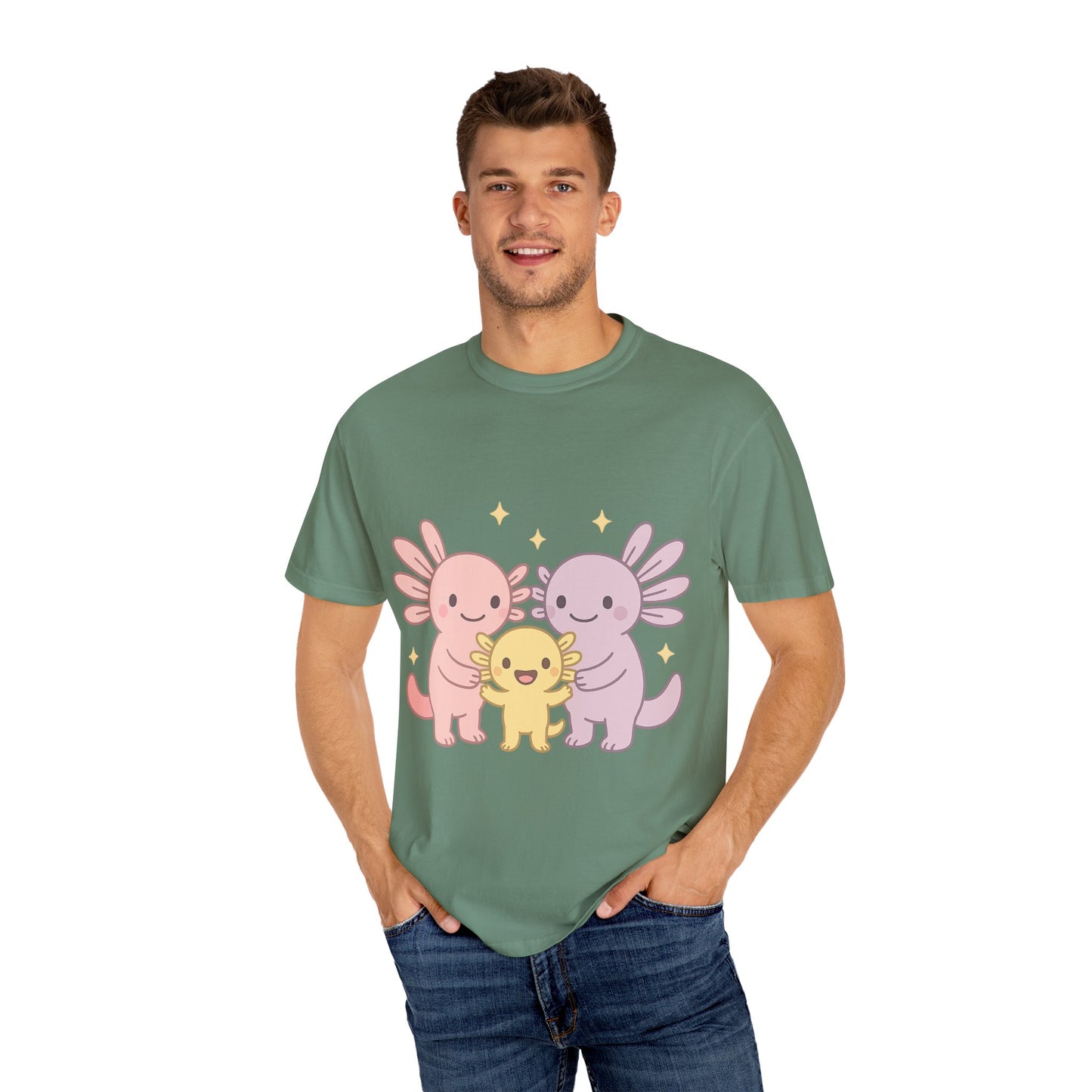 Cute Axolotl Friends T-Shirt - Unisex Garment-Dyed Tee for Animal Lovers