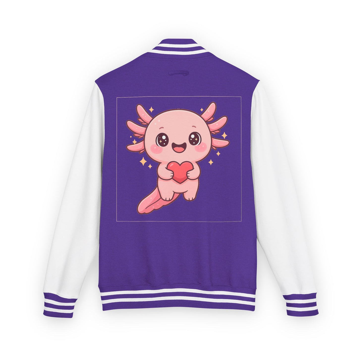 Cute Unisex Heavyweight Letterman Jacket with Adorable Axolotl Design