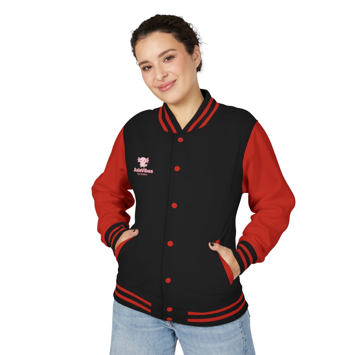 Cute Unisex Heavyweight Letterman Jacket with Adorable Axolotl Design