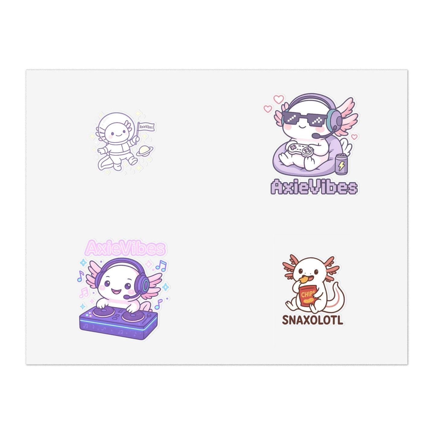 Cute Anime-Themed Sticker Sheets for Creative Expression | AxieVibes & Snaxolotl Designs