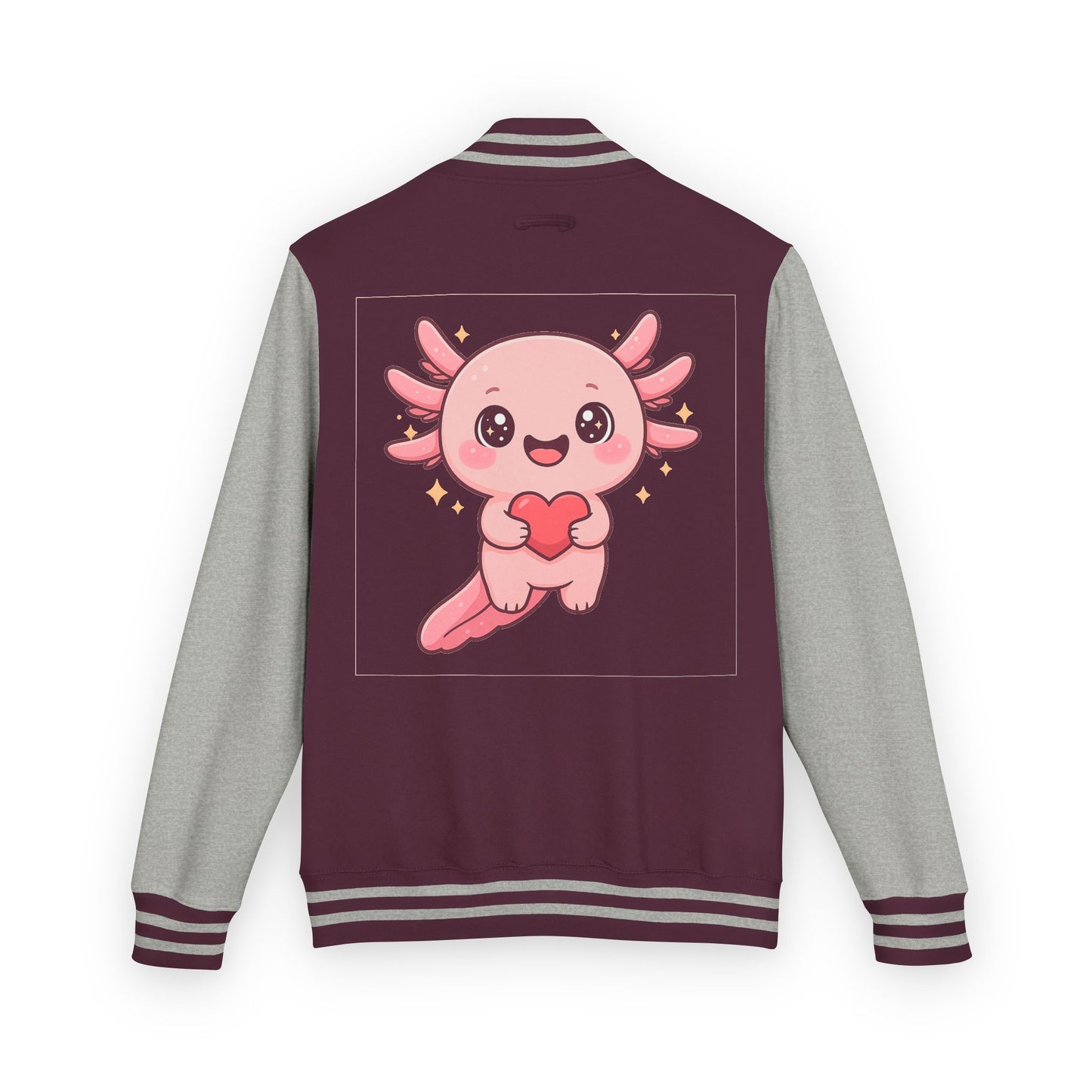 Cute Unisex Heavyweight Letterman Jacket with Adorable Axolotl Design
