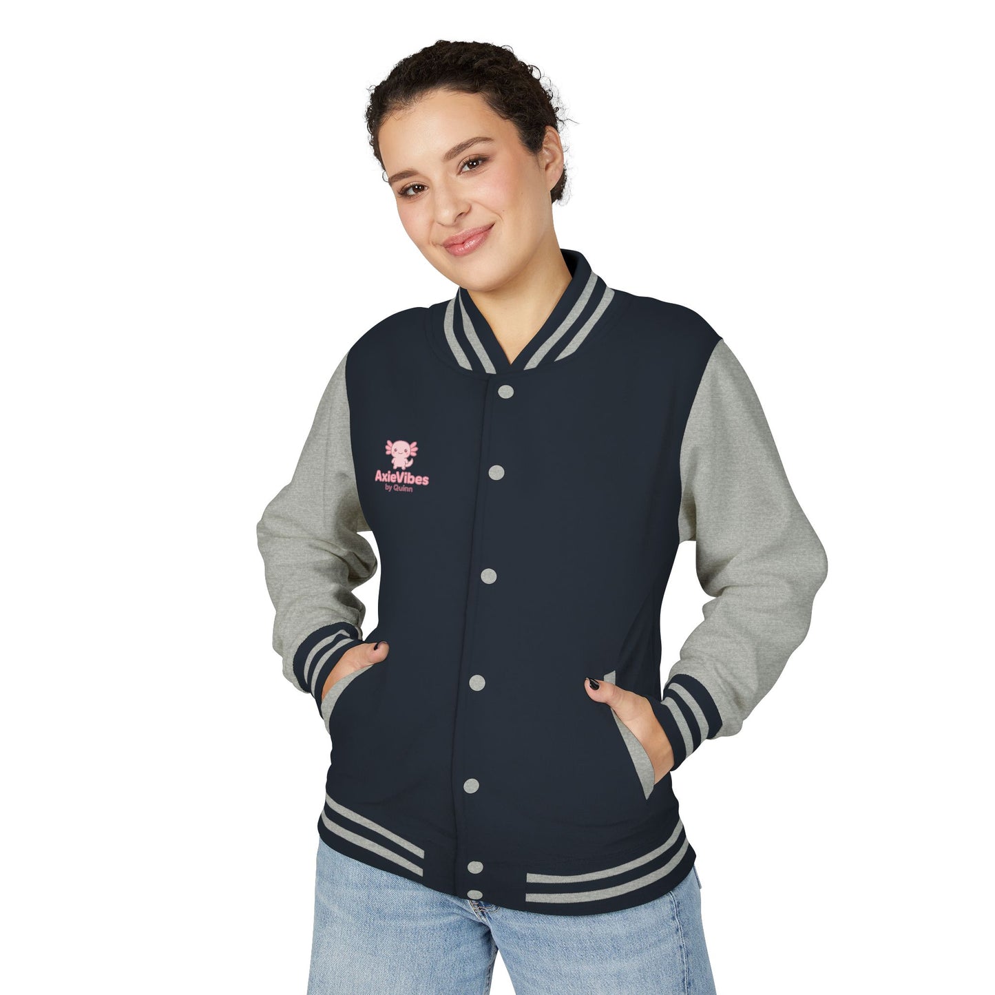 Cute Unisex Heavyweight Letterman Jacket with Adorable Axolotl Design
