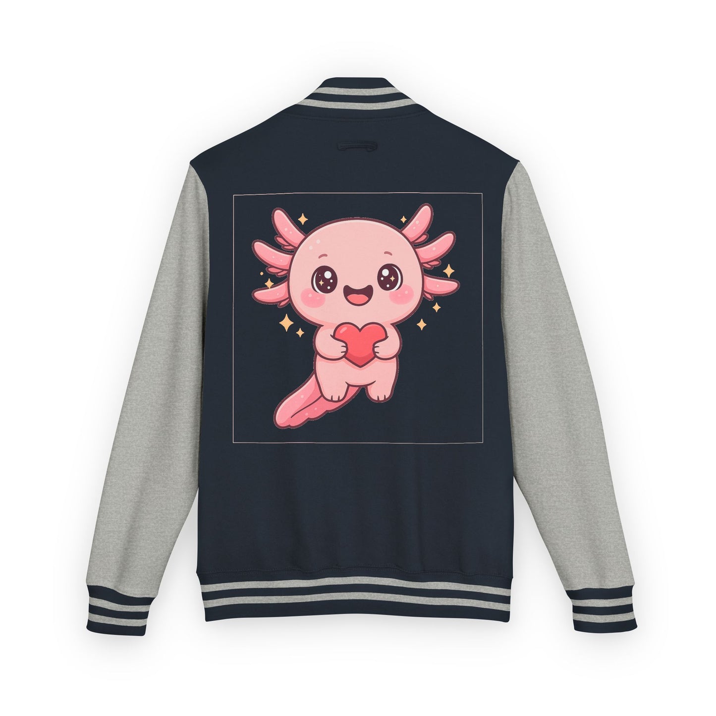 Cute Unisex Heavyweight Letterman Jacket with Adorable Axolotl Design