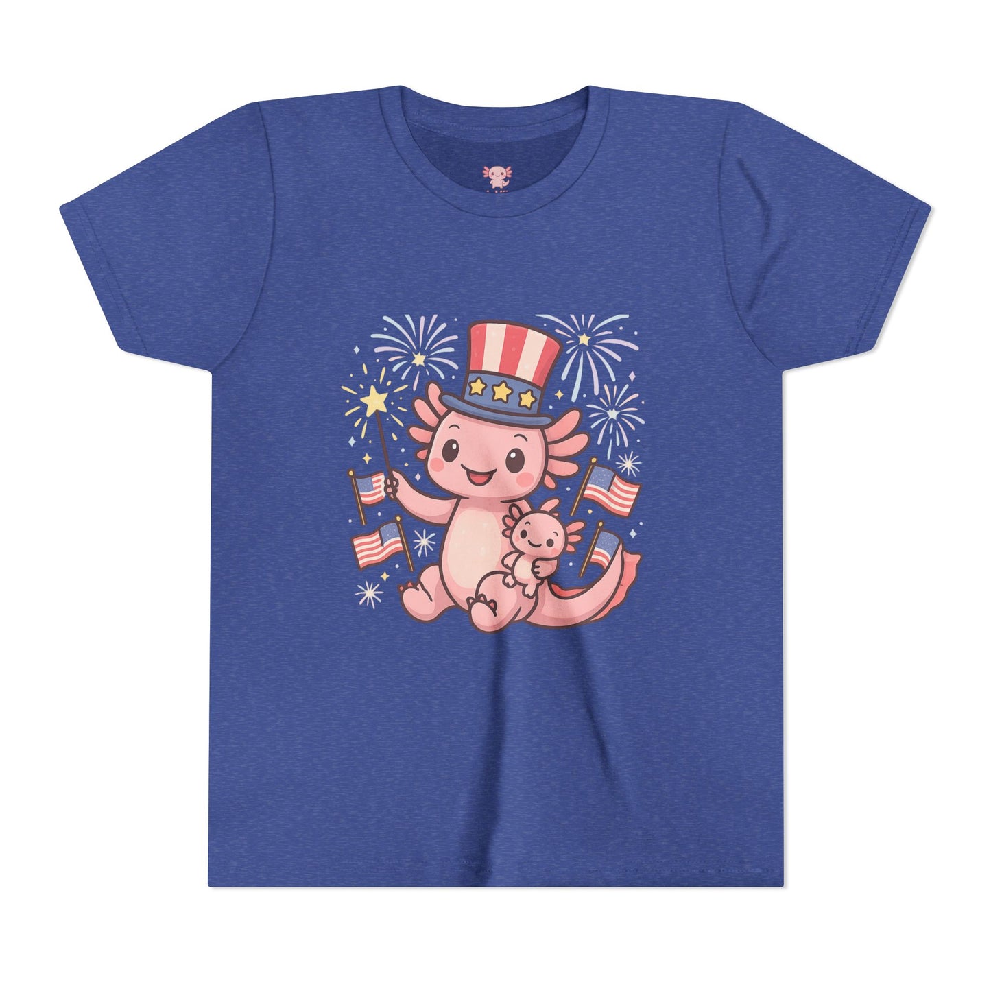 4th of July Kid's Tee, Youth Independence Day T-Shirt, Cute Patriot Axolotl Shirt, Summer Party Wear, Cute Animal Graphic Tee