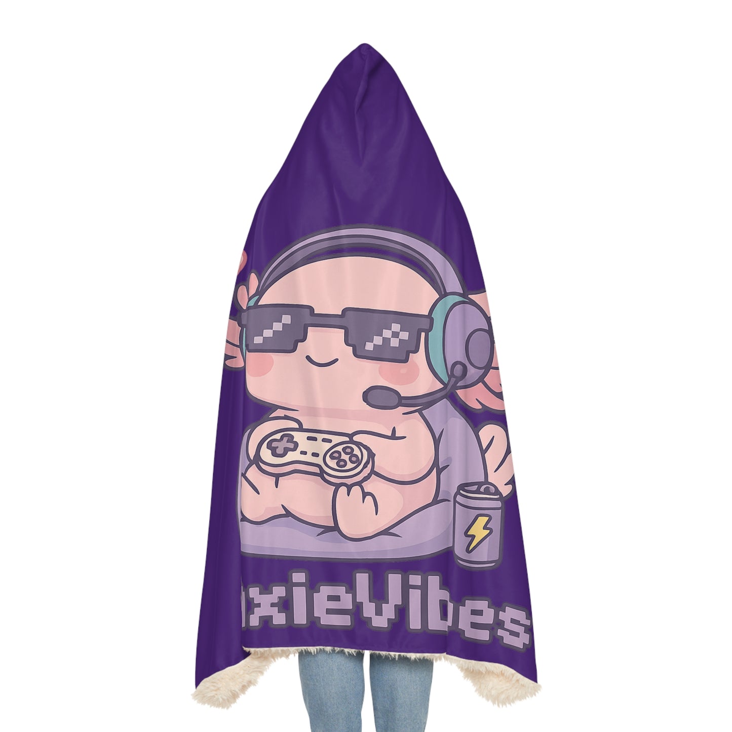 Cozy Gamer Snuggle Blanket - Axie Vibes Hooded Throw for Ultimate Comfort
