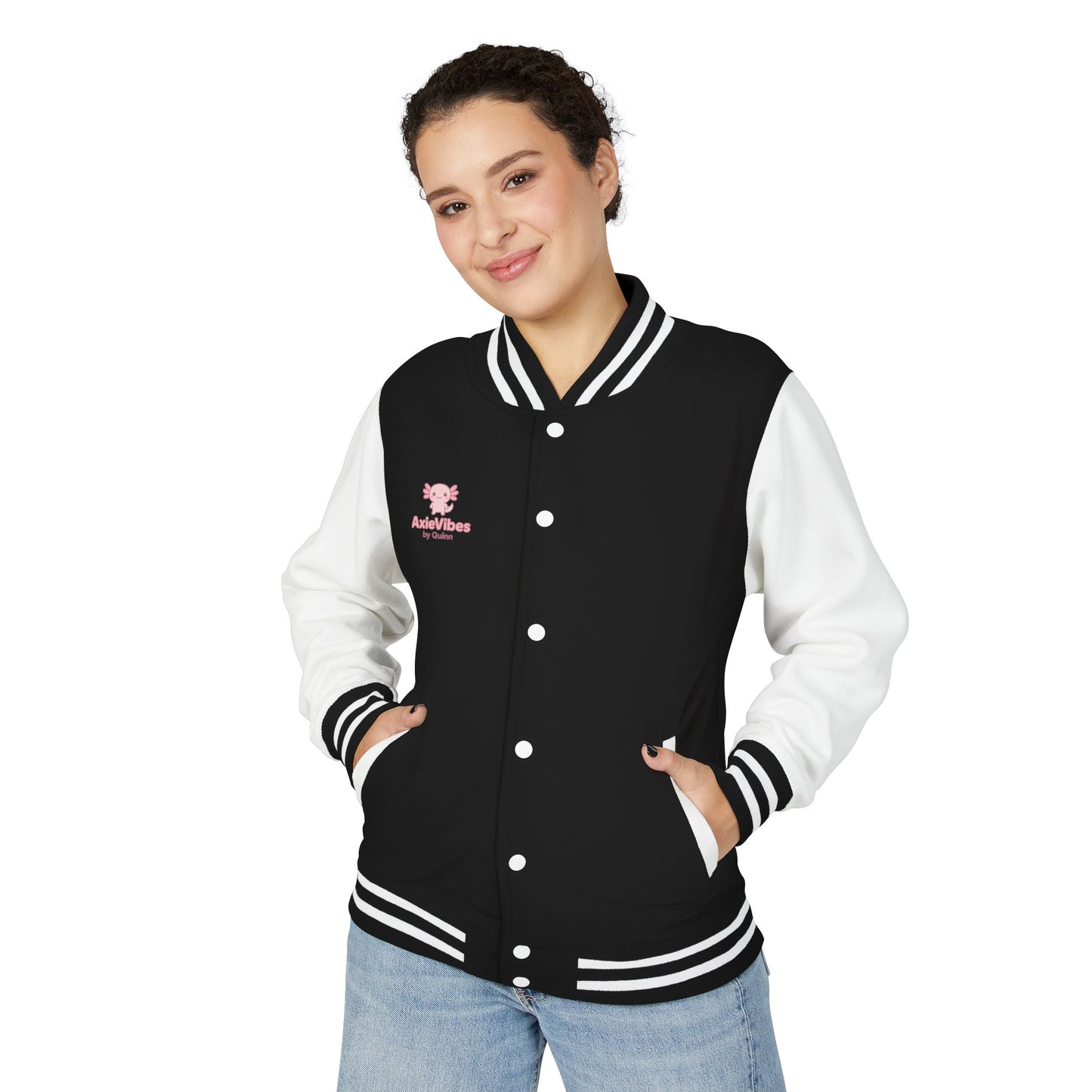Cute Unisex Heavyweight Letterman Jacket with Adorable Axolotl Design