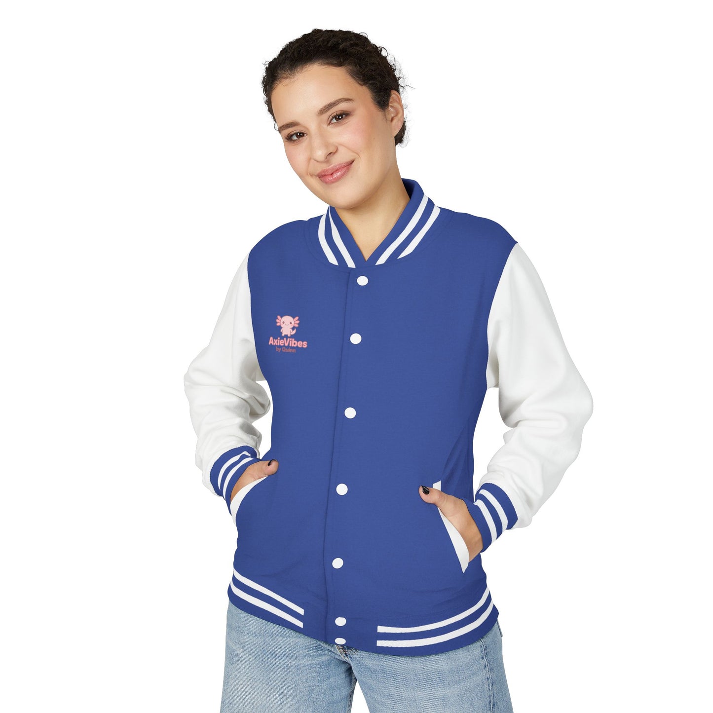 Cute Unisex Heavyweight Letterman Jacket with Adorable Axolotl Design