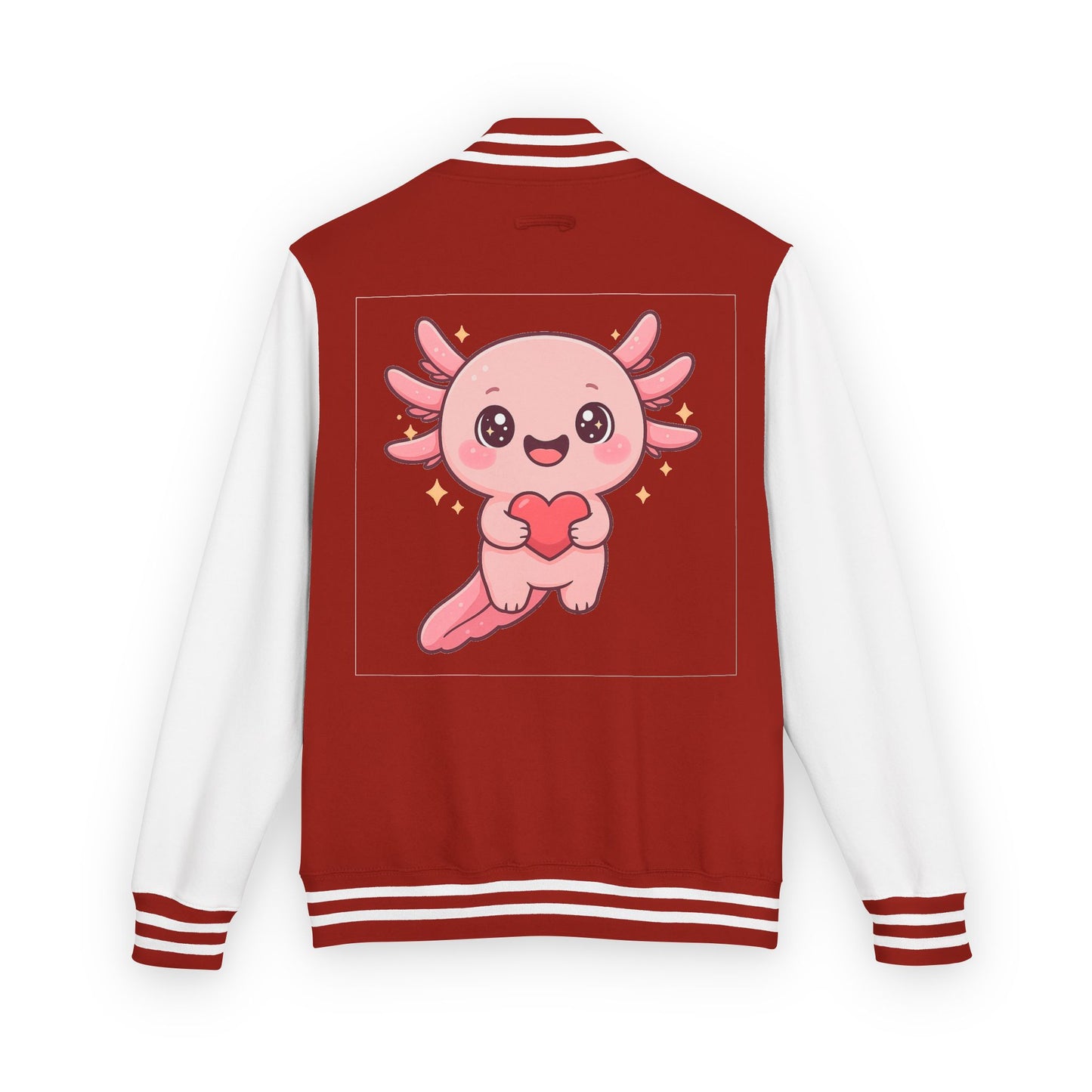 Cute Unisex Heavyweight Letterman Jacket with Adorable Axolotl Design