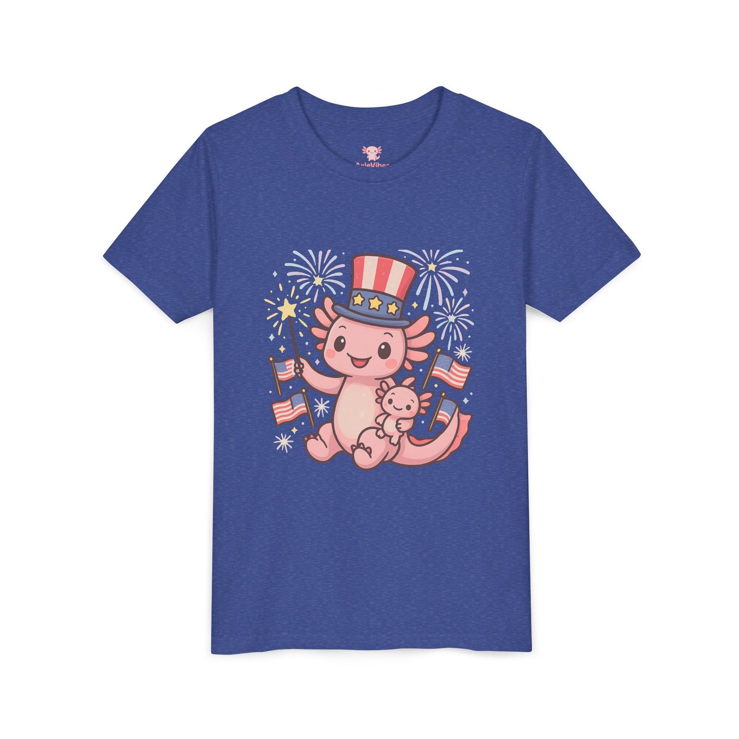 4th of July Kid's Tee, Youth Independence Day T-Shirt, Cute Patriot Axolotl Shirt, Summer Party Wear, Cute Animal Graphic Tee